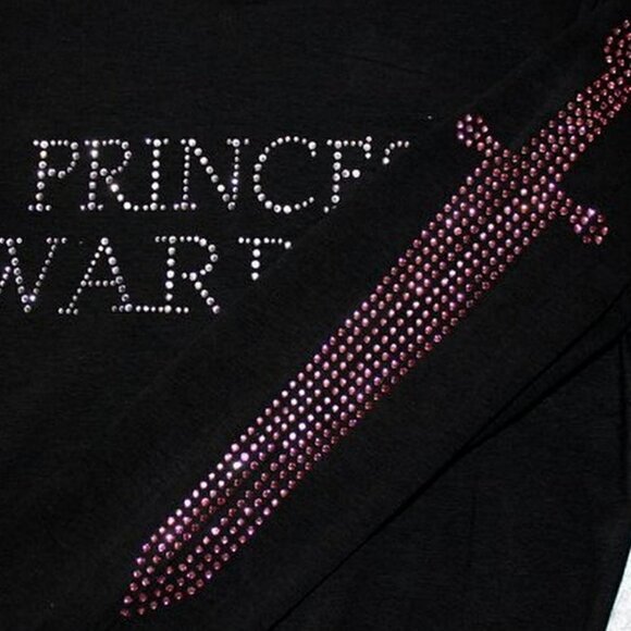 Womens Size Princess Warrior Crystal Bling Long V-Neck Sleeve Top Pink Sword - Picture 6 of 9